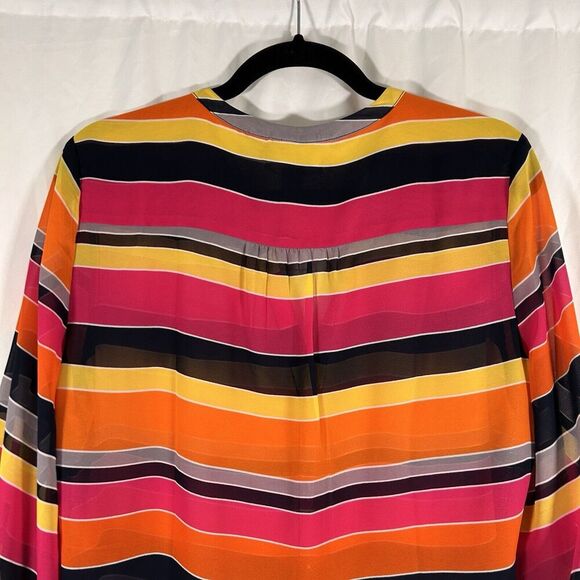 New Banana Republic Blouse Women's Medium Rainbow Short Sleeve Sheer Button Up - Picture 8 of 9
